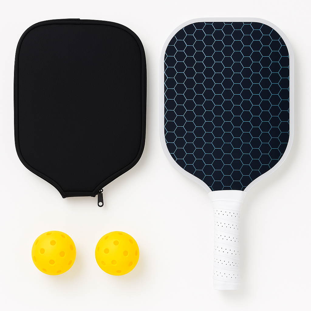 Tyson’s Fiberglass Pickleball Paddle Set – Single Paddle + 2 Balls + Zipper Case