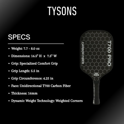 Tysons Pickleball Paddle T-700 Pro-Blackout